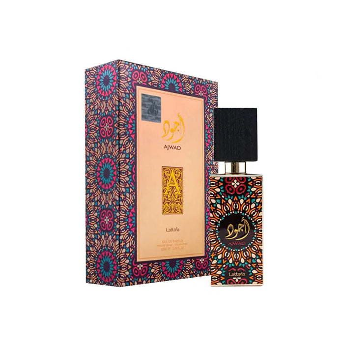 Ajwad Eau De Parfum 60ml Lattafa bottle and box