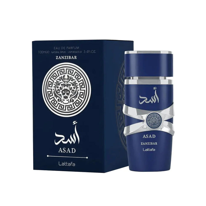 Asad Zanzibar Eau De Parfum 100ml Lattafa bottle and box