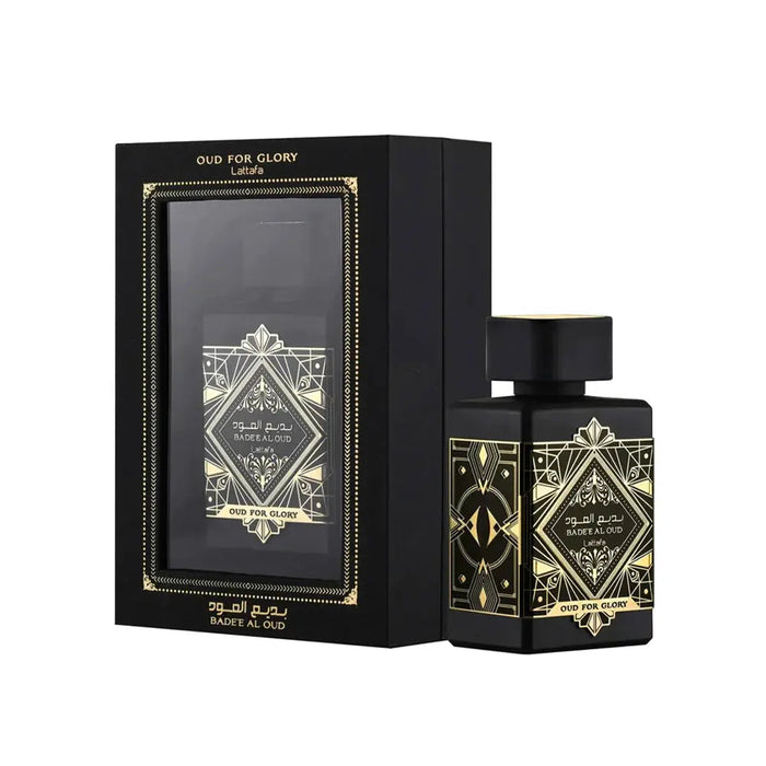 Badee Al Oud - Oud for Glory 100ml Eau De Parfum Lattafa bottle and box